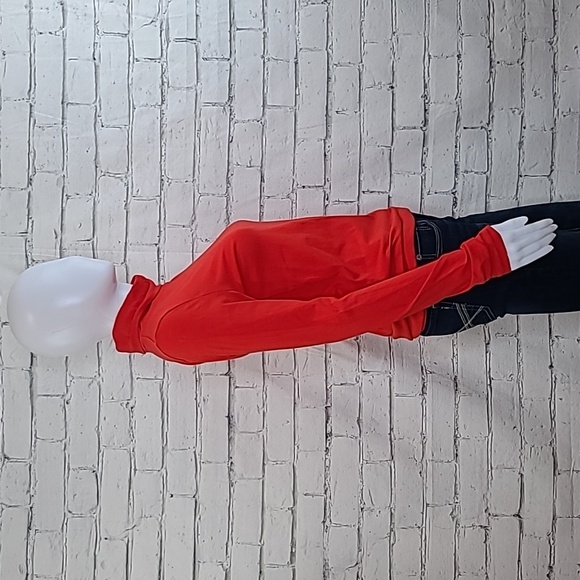 J Crew Long Sleeve Ultra Thin Relaxed Straight Tissue Turtleneck Top in Red - Picture 5 of 17